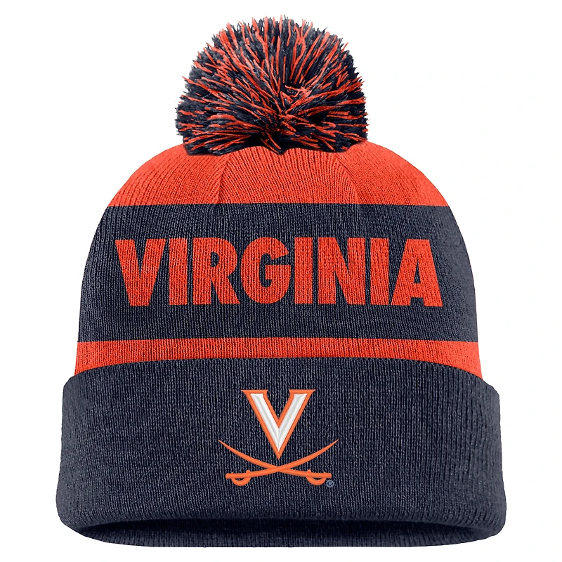 Men's Nike Orange/Navy Virginia Cavaliers Peak Stripe Cuffed Knit Hat with Pom