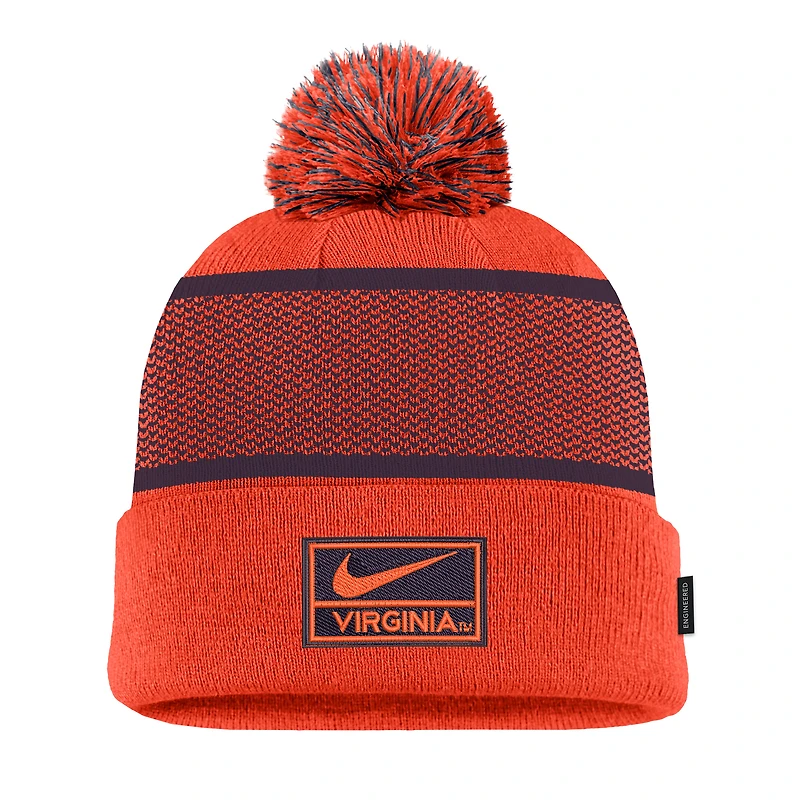 Men's Nike Orange Virginia Cavaliers 2024 Sideline Peak Cuffed Knit Hat with Pom