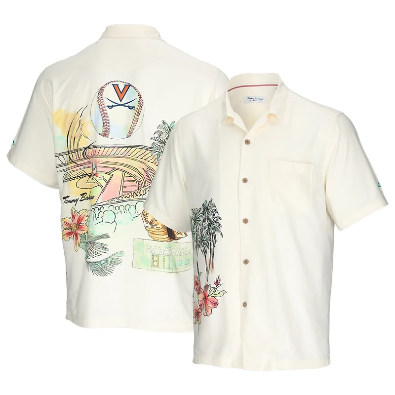 Men's Tommy Bahama Cream Virginia Cavaliers Paradise Fly Ball Camp Button-Up Shirt