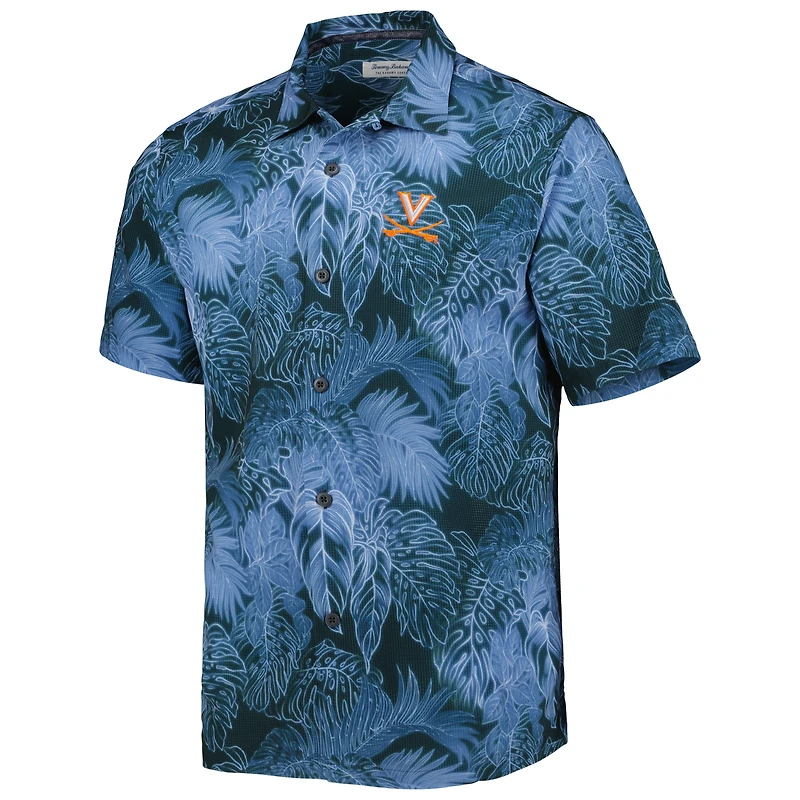 Men's Tommy Bahama Navy Virginia Cavaliers Coast Luminescent Fronds IslandZone Button-Up Camp Shirt