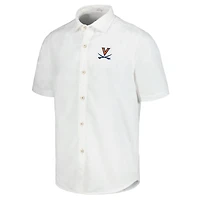 Men's Tommy Bahama White Virginia Cavaliers Coconut Point Palm Vista IslandZone Camp Button-Up Shirt