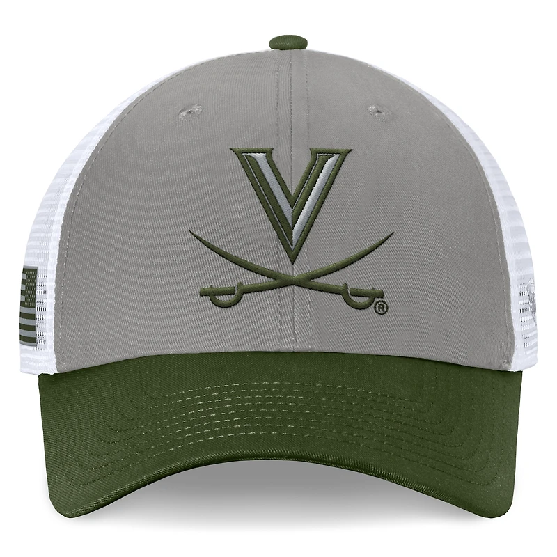 Men's Top of the World Gray/Green Virginia Cavaliers OHT Military Appreciation Badge Trucker Adjustable Hat