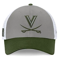 Men's Top of the World Gray/Green Virginia Cavaliers OHT Military Appreciation Badge Trucker Adjustable Hat