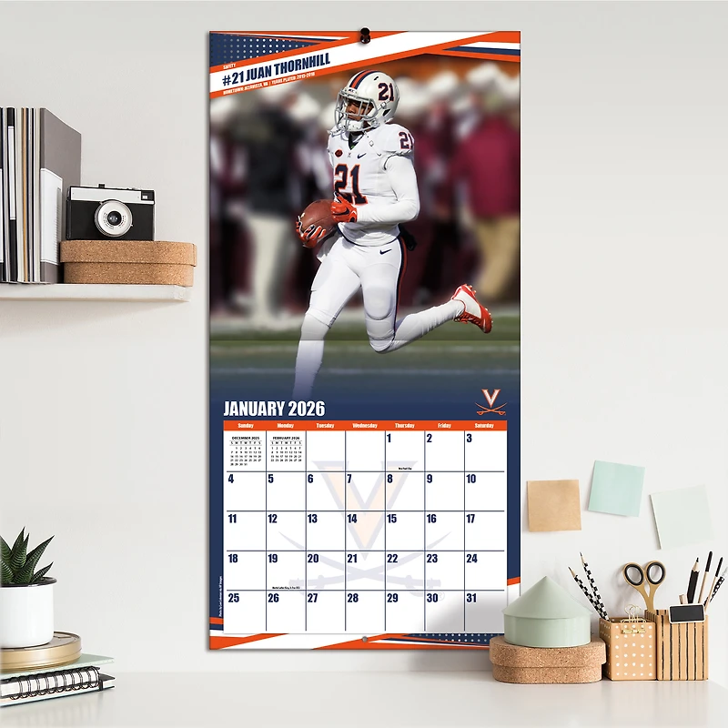 Calendrier mural 2026 des Virginia Cavaliers (12 x 12 po)