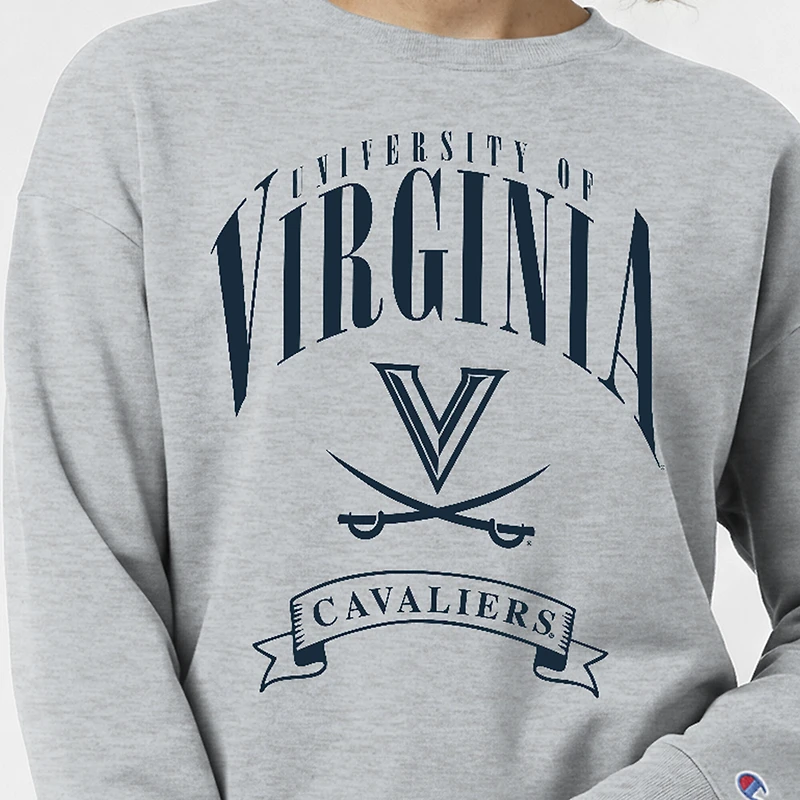 Women's Champion  Heather Gray Virginia Cavaliers Academic Crest Powerblend Crewneck Sweatshirt