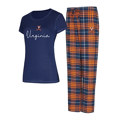 Ensemble de nuit Concepts Sport Navy Virginia Cavaliers Vector pour femme, haut et pantalon en flanelle