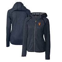 Women's Cutter & Buck Heather Navy Virginia Cavaliers Vintage Mainsail Sweater-Knit Full-Zip Hoodie