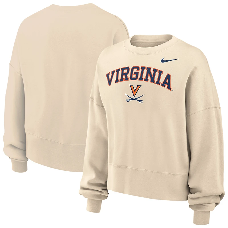 Women's Nike Natural Virginia Cavaliers Phoenix Fleece Oversized Cropped Sweatshirt