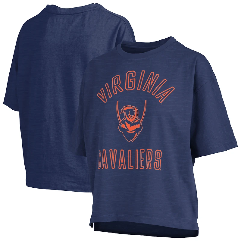 Women's Pressbox Navy Virginia Cavaliers Motley Crew Bishop Waist Length Oversized Slub T-Shirt
