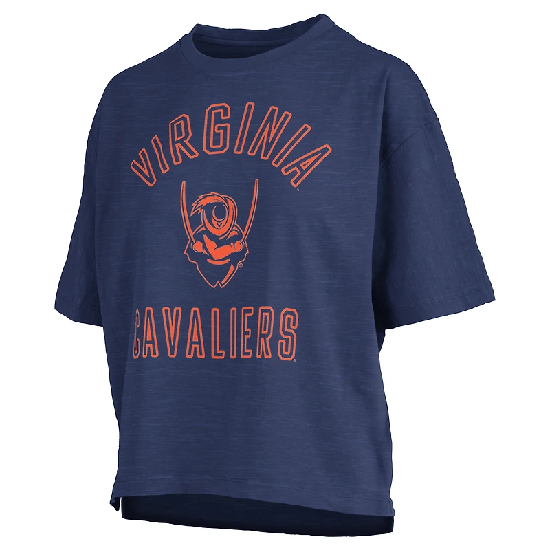 Women's Pressbox Navy Virginia Cavaliers Motley Crew Bishop Waist Length Oversized Slub T-Shirt