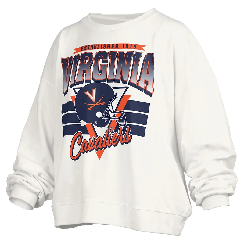 Sweat-shirt surdimensionné rétro Janice blanc des Virginia Cavaliers pour femme, longueur à la taille