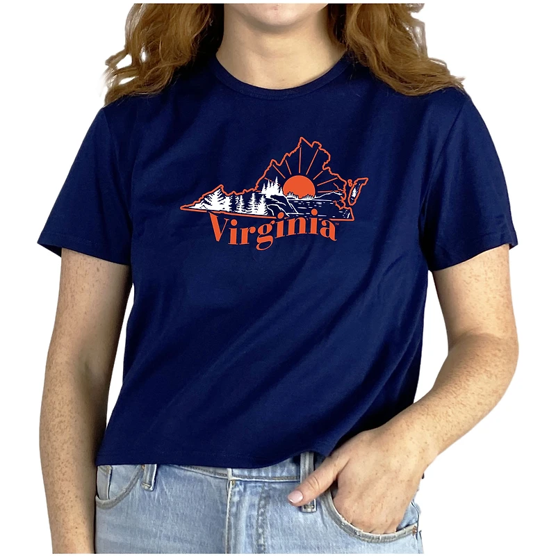 T-shirt court ZooZatz bleu marine pour femme, motif Virginia Cavaliers, Scenic State