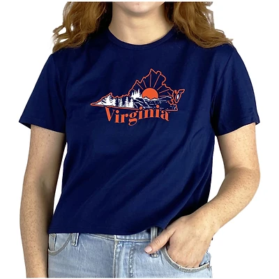 T-shirt court ZooZatz bleu marine pour femme, motif Virginia Cavaliers, Scenic State