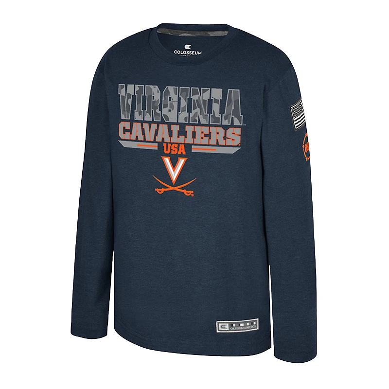 Youth Colosseum Heather Navy Virginia Cavaliers OHT Military Appreciation Oorah Long Sleeve T-Shirt