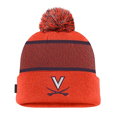 Youth Nike Orange Virginia Cavaliers 2024 Sideline Peak Cuffed Knit Hat with Pom