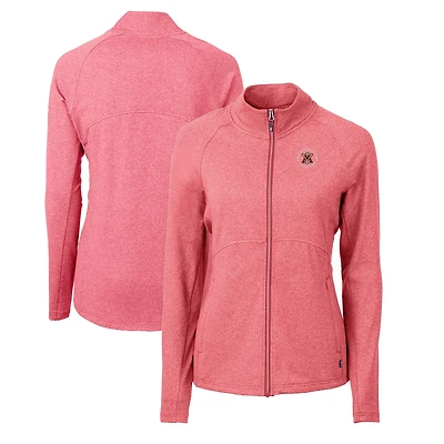 Veste zippée intégrale recyclée en tricot écologique Keydets Adapt pour femme Cutter & Buck Heather Red Virginia Military Institute