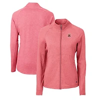 Veste zippée intégrale recyclée en tricot écologique Keydets Adapt pour femme Cutter & Buck Heather Red Virginia Military Institute