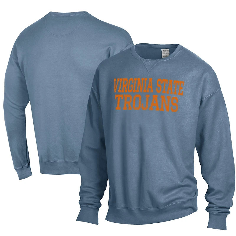 Men's ComfortWash Steel Blue Virginia State Trojans Stack Garment Dyed Crewneck Pullover Sweatshirt