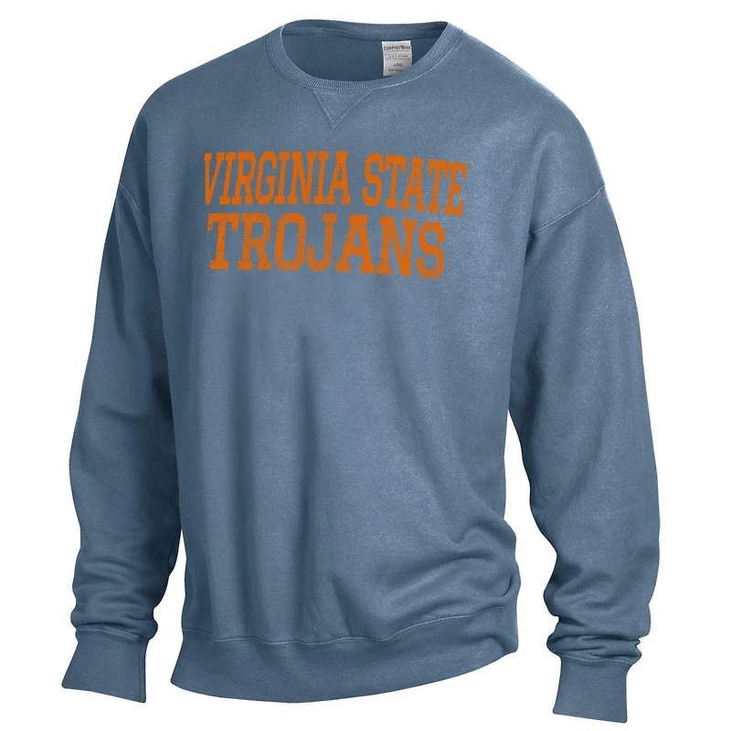 Men's ComfortWash Steel Blue Virginia State Trojans Stack Garment Dyed Crewneck Pullover Sweatshirt