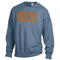 Men's ComfortWash Steel Blue Virginia State Trojans Stack Garment Dyed Crewneck Pullover Sweatshirt