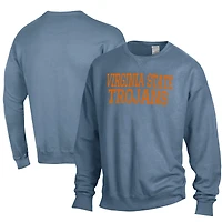Men's ComfortWash Steel Blue Virginia State Trojans Stack Garment Dyed Crewneck Pullover Sweatshirt