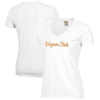 Women's  White Virginia State Trojans Script Logo Comfort Wash V-Neck T-Shirt