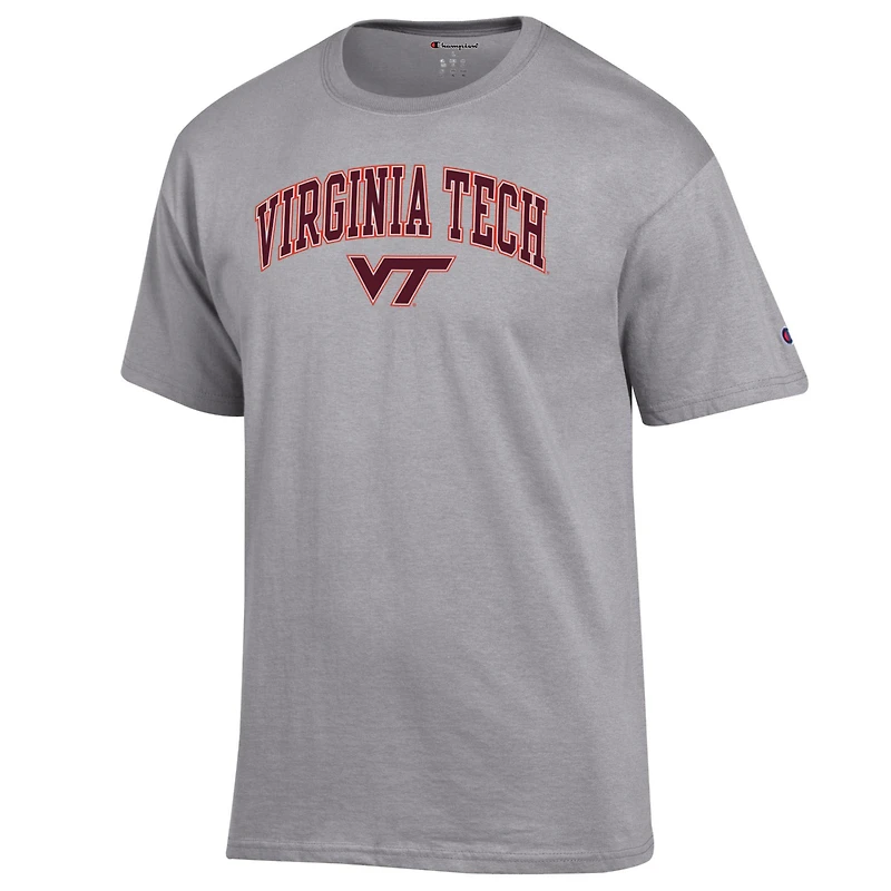 T-shirt Champion gris chiné pour homme avec logo Arch Over des Virginia Tech Hokies