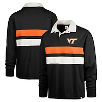 Men's '47 Black Virginia Tech Hokies Clubhouse Knox Thames Long Sleeve Rugby Polo