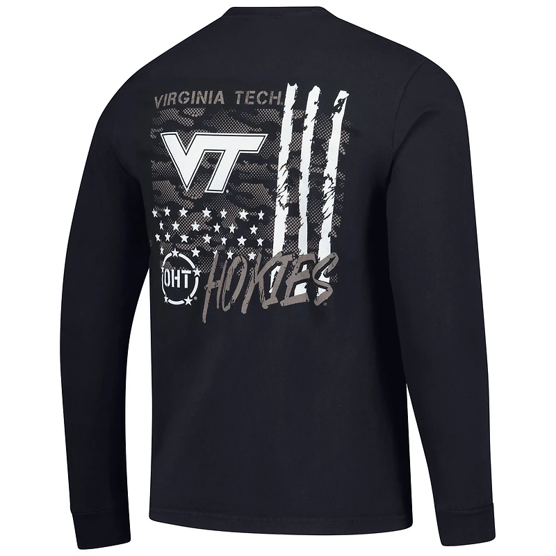 T-shirt à manches longues noir Virginia Tech Hokies OHT pour homme, motif camouflage superposé, couleurs confortables