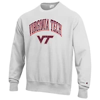 Sweat-shirt à enfiler Champion gris pour homme, motif logo Virginia Tech Hokies en arche, tissage inversé
