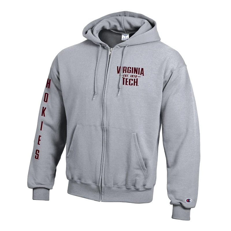 Men's Champion  Gray Virginia Tech Hokies Varsity Powerblend Full-Zip Fleece Hoodie