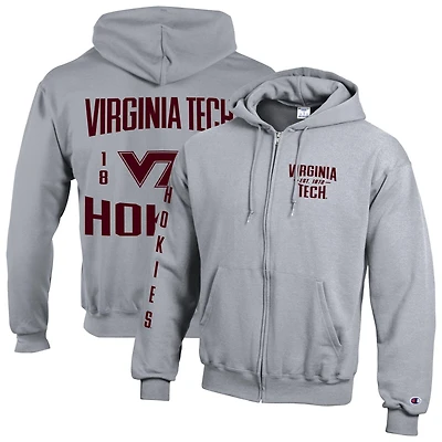 Sweat à capuche zippé en polaire Champion gris Virginia Tech Hokies Varsity Powerblend pour homme