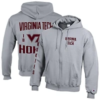 Sweat à capuche zippé en polaire Champion gris Virginia Tech Hokies Varsity Powerblend pour homme