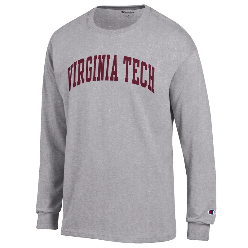 Men's Champion  Heather Gray Virginia Tech Hokies Basic Arch Long Sleeve T-Shirt