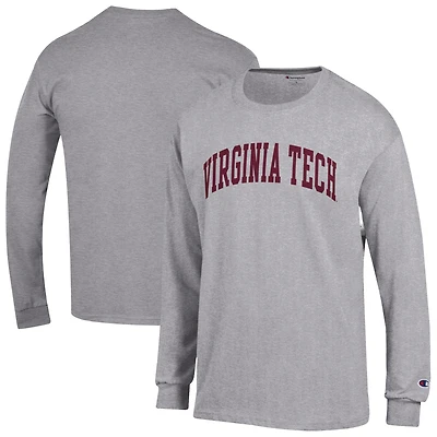 T-shirt à manches longues Basic Arch gris chiné Champion pour homme des Virginia Tech Hokies