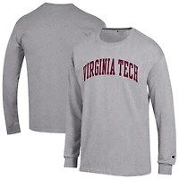 T-shirt à manches longues Basic Arch gris chiné Champion pour homme des Virginia Tech Hokies