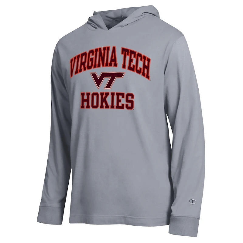 Men's Champion  Heather Gray Virginia Tech Hokies High Motor All-Star Long Sleeve Hooded T-Shirt