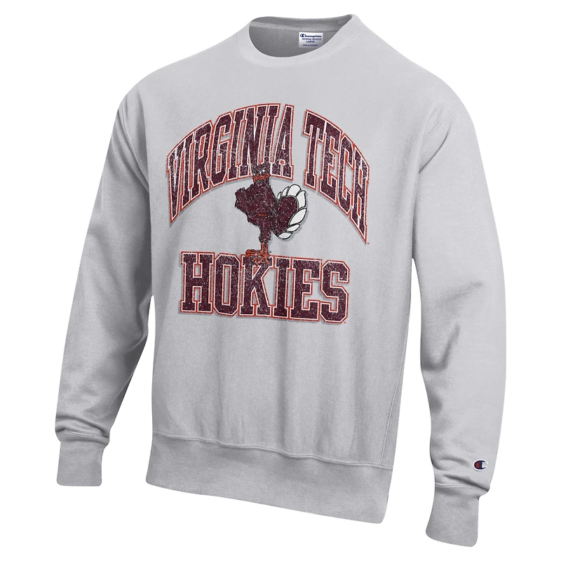 Men's Champion Heather Gray Virginia Tech Hokies Vault Late Night Reverse Weave Pullover Sweatshirt