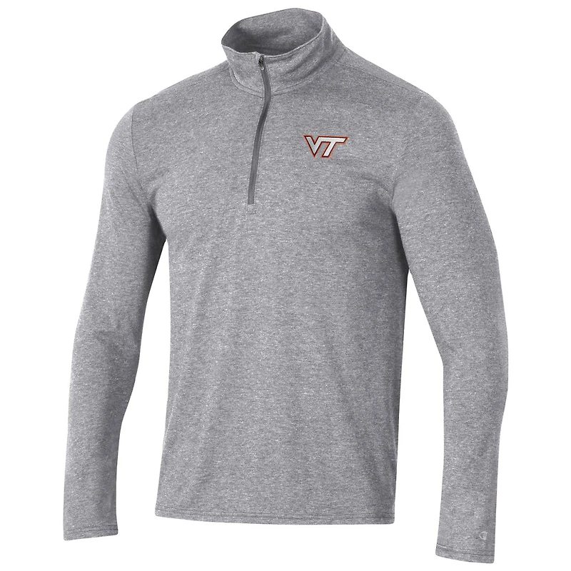 Men's Champion Heathered Gray Virginia Tech Hokies Field Day Team Quarter-Zip Jacket