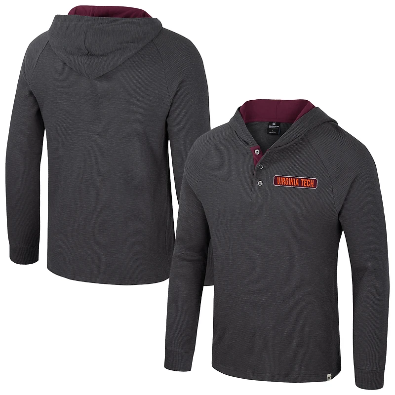 T-shirt à capuche manches longues Henley Dujour Ralgan pour homme, anthracite