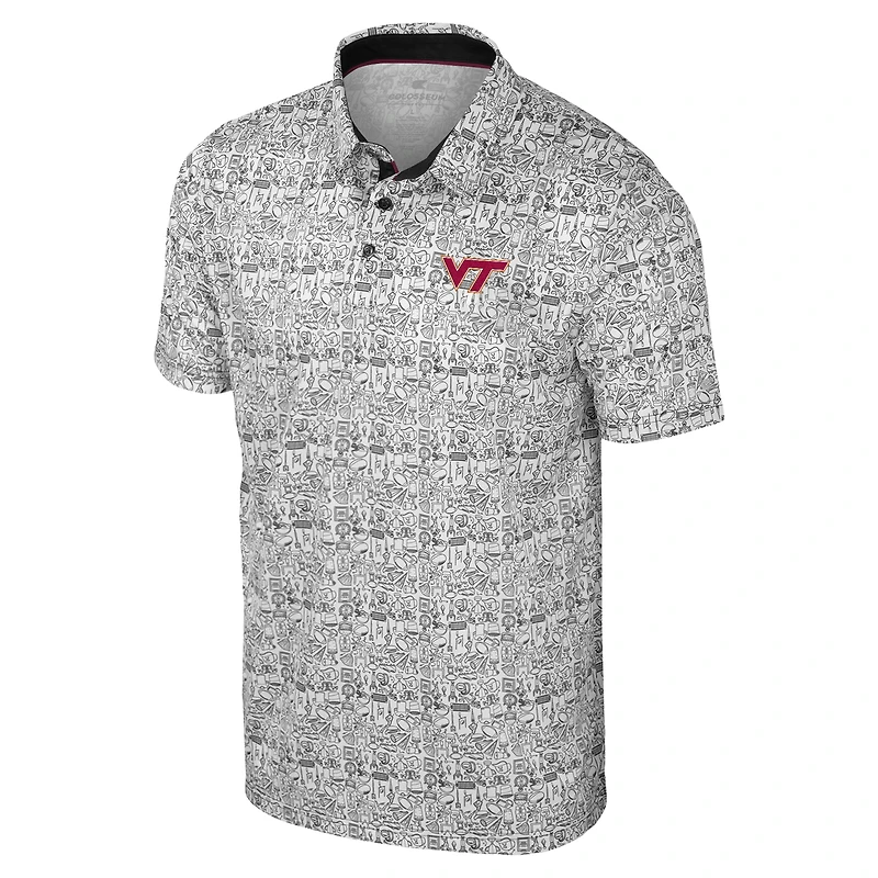 Men's Colosseum Gray Virginia Tech Hokies It's Time! Allover Print Polo