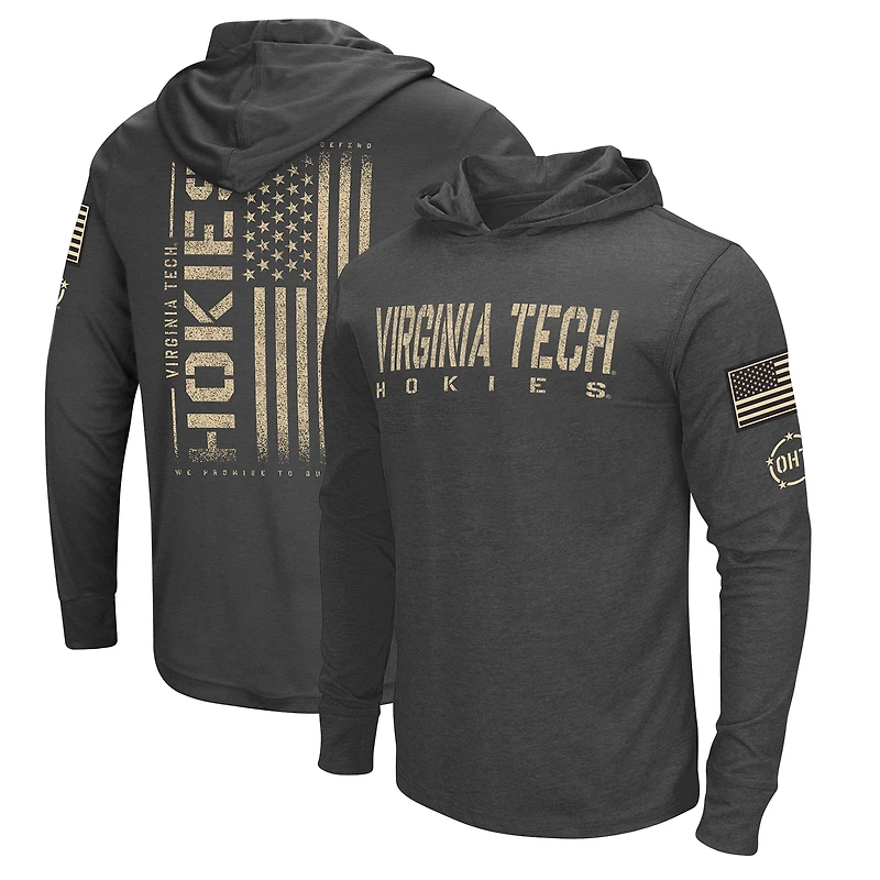 Colosseum Charcoal Virginia Tech Hokies Team OHT Military Appreciation Hoodie T-shirt à manches longues pour homme