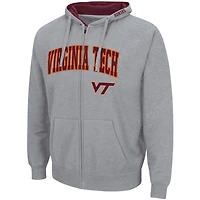 Men's Colosseum Heathered Gray Virginia Tech Hokies Arch & Logo 3.0 Full-Zip Hoodie
