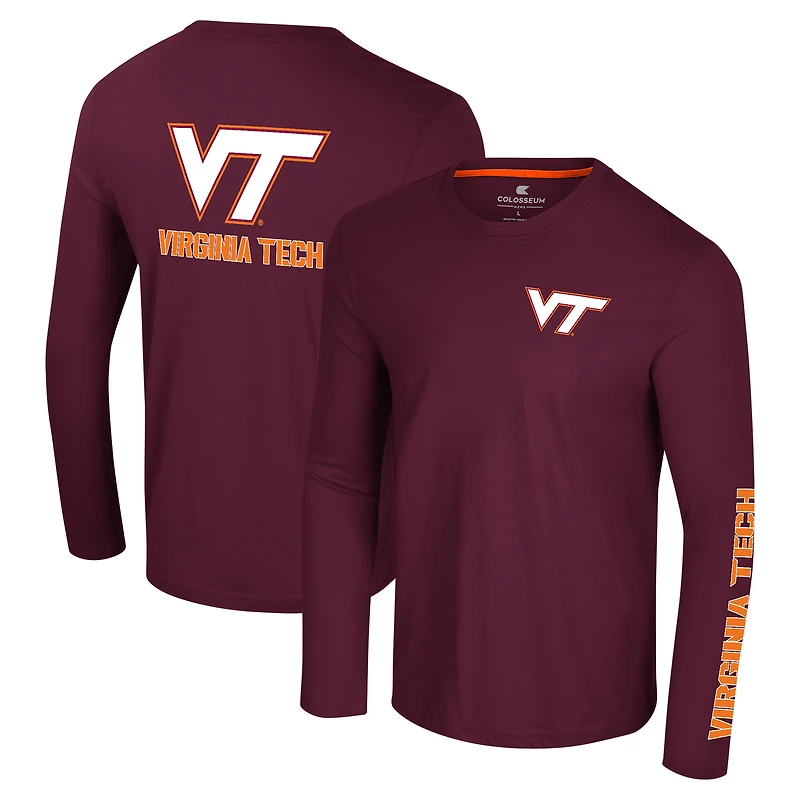 T-shirt à manches longues Colosseum Maroon Virginia Tech Hokies Logo Lockup 3-Hit Active Blend pour hommes