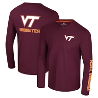 T-shirt à manches longues Colosseum Maroon Virginia Tech Hokies Logo Lockup 3-Hit Active Blend pour hommes