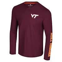 T-shirt à manches longues Colosseum Maroon Virginia Tech Hokies Logo Lockup 3-Hit Active Blend pour hommes