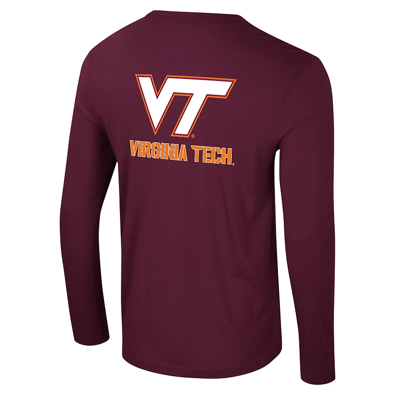 T-shirt à manches longues Colosseum Maroon Virginia Tech Hokies Logo Lockup 3-Hit Active Blend pour hommes