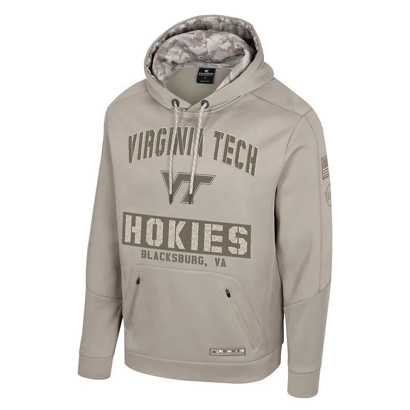 Men's Colosseum Oatmeal Virginia Tech Hokies Big & Tall Operation Hat Trick Battalion Hoodie Sweatshirt