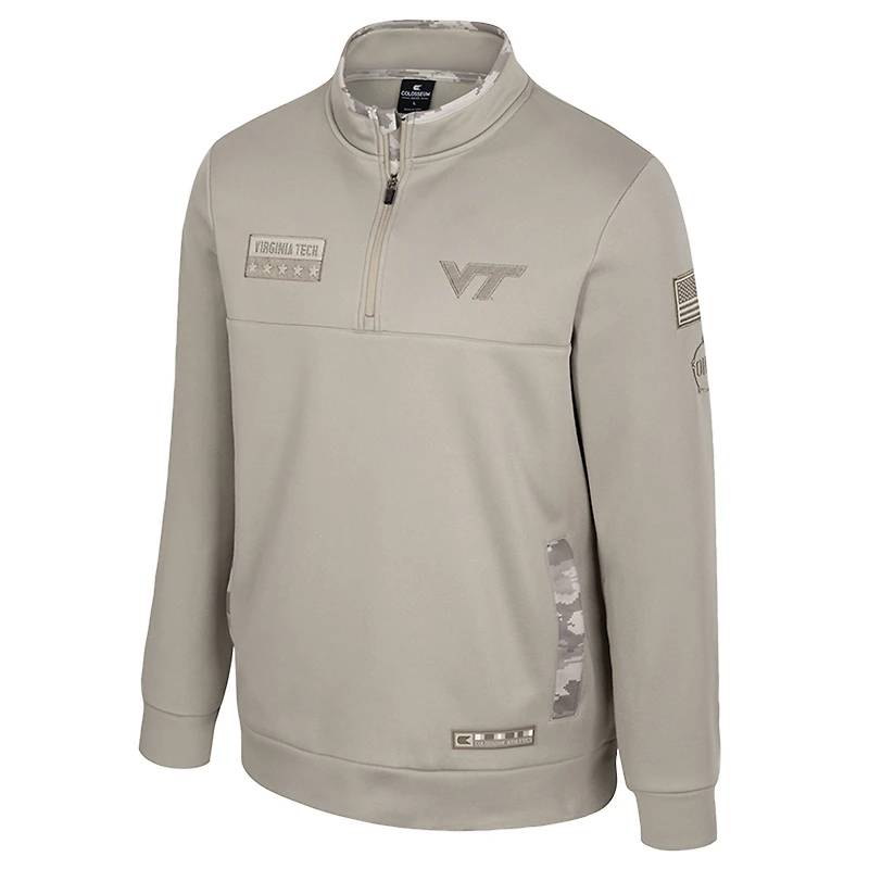 Men's Colosseum Oatmeal Virginia Tech Hokies Operation Hat Trick Battalion Quarter-Zip Pullover