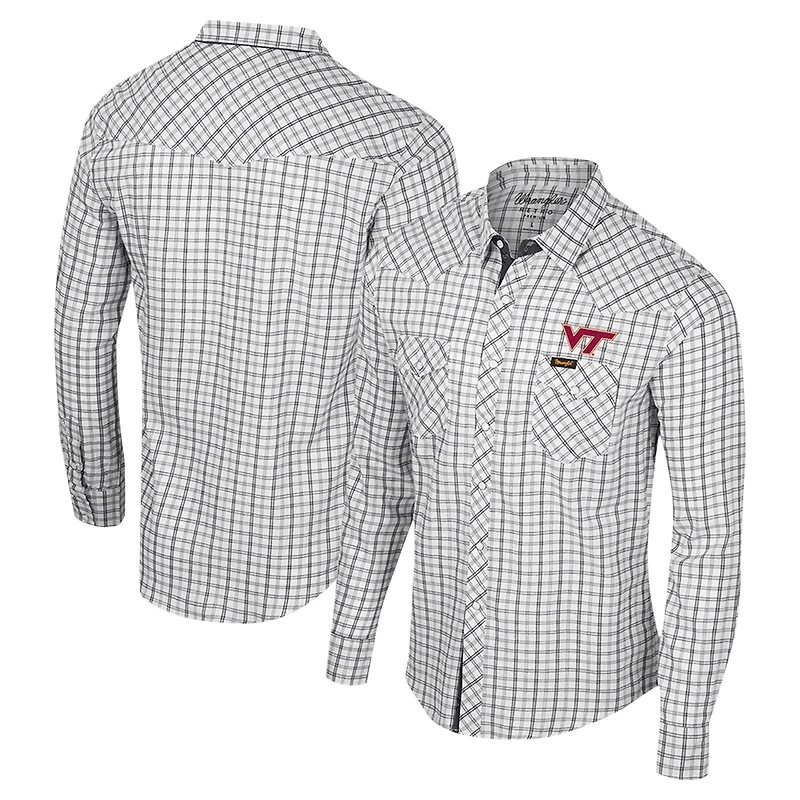 Men's Colosseum x Wrangler White Virginia Tech Hokies Plaid Window Pane Long Sleeve Full-Snap Shirt